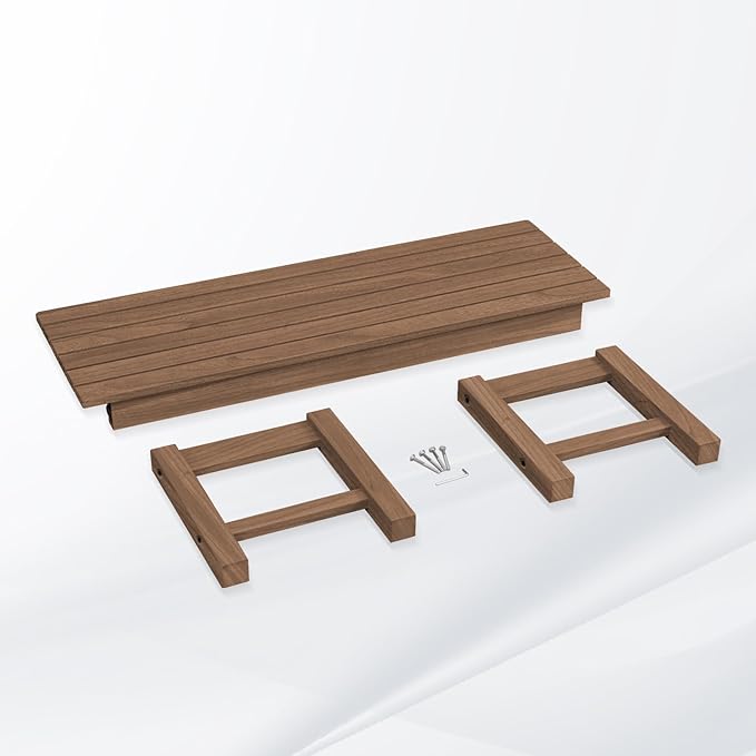 Psilvam 2-Person Outdoor Poly Lumber Patio Backless Bench, Fade-Resistant & Odor-Free Poly Lumber Patio Furniture, Weatherproof, Suitable for Garden, Porch and Park, 700 Lbs Support (1, Light Brown)