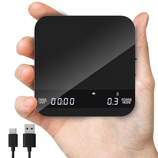 Coffee Scale with Auto Timing, Mini Rechargeable Espresso Scale with Timer, 2kg/0.1g High Precision Scale for Espresso and Pour-Over Coffee with Brewing Assist Modes