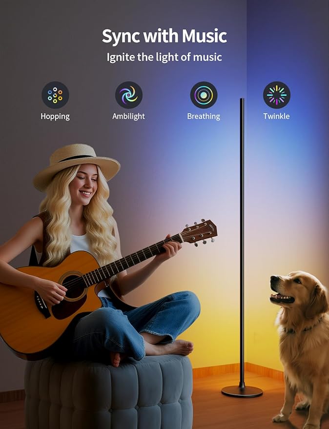 Ailofy Corner Floor Lamp, Corner Lamp Compatible with Alexa & Google Assistant, 16 Million DIY Colors, Sync with Music, App Control, Timer Setting, LED Floor Lamp for Living Room and Bedroom, Black