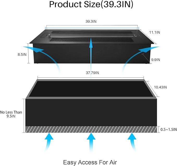 39.3" 3D Water Vapor Electric Fireplace Heater - Humidifier Function,Smart APP/Remote Control,Colorful Realistic Flame, Decorative Steam Atomizing Fireplace for Home, Office, Hotel & Restaurant