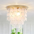 11.8" Capiz Shell Ceiling Light Fixtures, 3 Light Boho Shells Flush Mount Ceiling Light for Bedroom, Hallway, Entryway, Bathroom, Brushed Brass