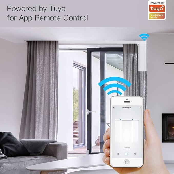 Rechargeable Motorized Curtain Tracks,Remote Control Smart Motorized Curtain Rail, Smart Curtain Opener Curtain Rod Compatible with Alexa Google Home (WiFi Motor—2M (78.7in) Track)