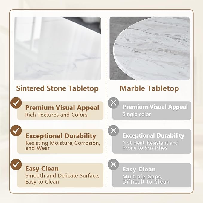 50'' Dining Table Set for 4, Dining Room Sets for 4, Sintered Stone Dining Table Chairs Set of 4, Easy to Assemble，Suitable for Small Spaces