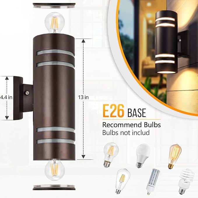 wowlite Dusk to Dawn Outdoor Lighting 2 Pack, Modern Outdoor Wall Lights Exterior ETL Listed, Oil Rubbed Bronze Cylinder Outdoor Sconce Lights, Waterproof Outside Lights for House Porch Garage