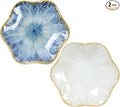 2Pcs Ceramic Jewelry Dish - Lotus Leaf Shape, for Ring Holder Necklace Small Key, Suitable for Mother Friend Sister, Gifts for Women, Cute Plate Trinket Tray, Home Decor (Light Blue & White)