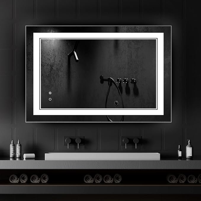 LED Bathroom Mirror,48"X32" Lighted Mirror for Bathroom Wall,Lighted Bathroom Vanity Mirror,LED Mirror Anti-Fog Dimmable Adjustable Lighted Bathroom Mirror