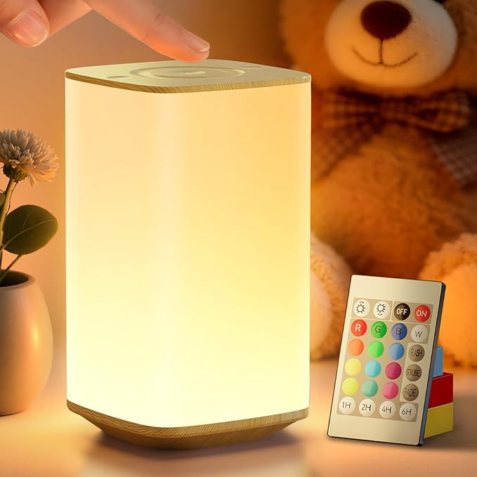 Auxmir Nursery Night Light for Kids, Touch Dimmable Night Lamp with 256 RGB Color Changing for Baby Adult, Breastfeeding, Sleep Aid, 4000mAh Rechargeable Bedside Table Lamp with Timer, Soft Eye Caring