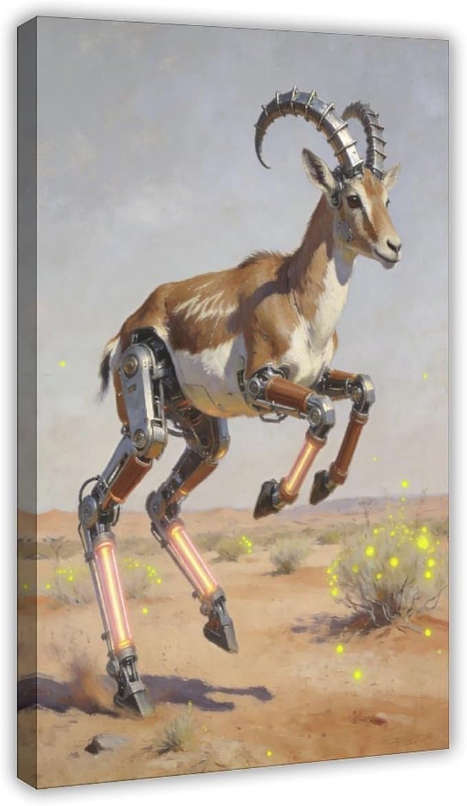 Framed Steampunk Mechanical Antelope Wall Art - Desert Futuristic Poster for Loft Living Room Decor 08x12inch(20x30cm)