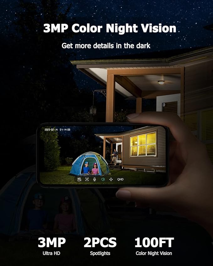 【2K】 Solar Security Cameras Outdoor Wireless, 2 Pack Outdoor Camera Wireless Solar Powered, Pan Tilt 360°WiFi Camera with Color Night Vision/PIR Sensor/2-Way Audio/Alexa/Google Assistant