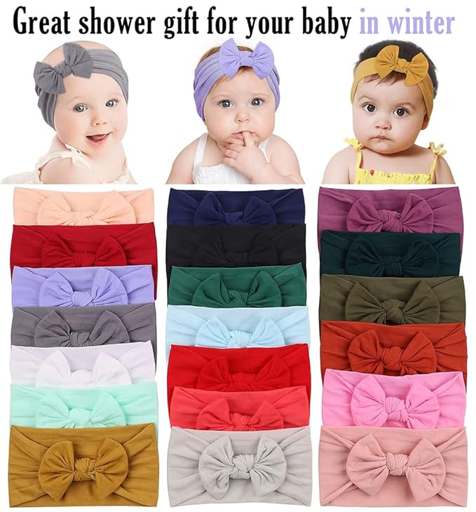 AKOAK 1 Pack Solid Color Skin-friendly Baby Headband Elastic Soft Nylon Headband Cute Baby Bow Headband (Green)