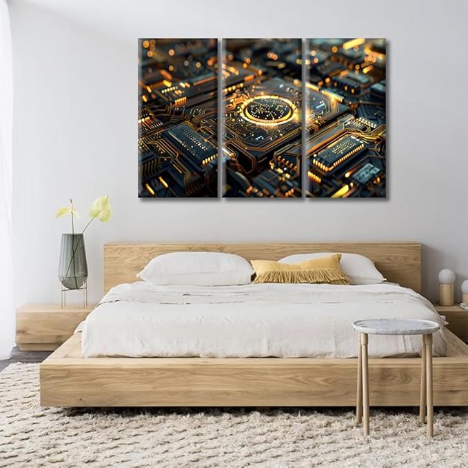 Canvas Wall Art Computer Processors CPU Picture Prints Wall Decor Advanced Circuitry Modern Art Home Decoration for Living Room, Bedroom and Office Decor Framed Ready to Hang (42"Wx28"H)