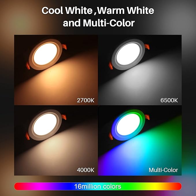 Peteme Smart E26 Retrofit Led Recessed Lighting 6 Inch,IC Rated-ETL Certified Ultra-Thin Recessed Lights,RGB & Cool & Warm White Dimmable Color Changing Downlight 1100LM,1 Pack(Need Hub)