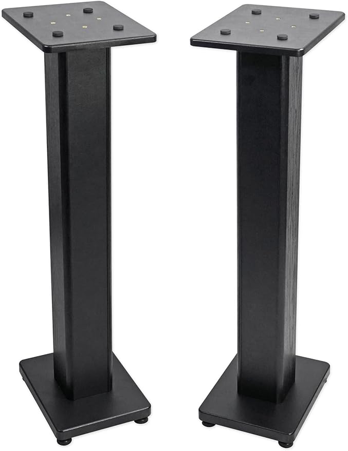 Rockville Pair RHT28 28 Inch Bookshelf Speaker Stands, 60 lbs Capacity, Surround Sound Home Theater, Premium Wood, Dual Top Plates, Sand-Fillable, for Audiophiles and Studio Monitors