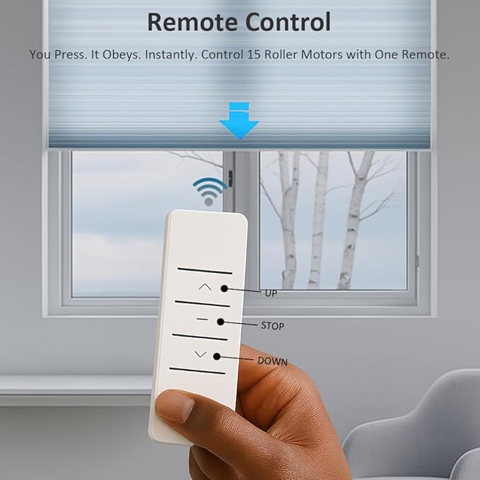 Matter Over WiFi Smart Roller Shade Motor, Retrofit Electric Blind Motor, 110V Wired Tubular Motor, Compatible with Alexa/HomeKit/Google/SmartThings, High Torque (10 N.m for Φ50mm (2") Groove Tube)