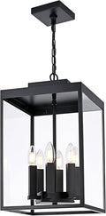 MELUCEE 16'' Large Outdoor Pendant Light Fixture, 6-Light Outdoor Chandelier for Porch Black Lantern Pendant Lights with Clear Glass Exterior Ceiling Lights Hanging for Porch Patio Gazebo Entrance