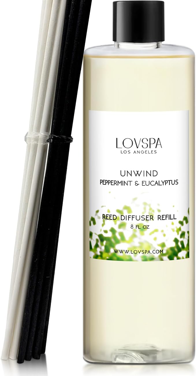 LOVSPA Unwind Eucalyptus & Mint Diffuser Oil - Essential Oils for Diffuser Refill & Air Freshener Room Spray - Long-Lasting & Natural Home Fragrance, Scented Oil for Diffusers, USA Made, 8 oz