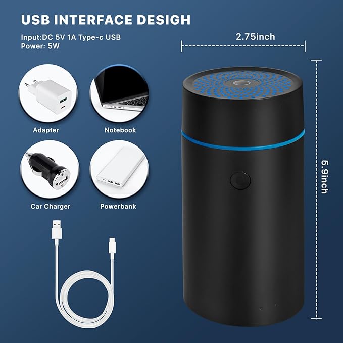 Car Fragrance diffusers, Air fresheners,USB-Powered Mini Ultrasonic Mist Humidifier Oil Diffuser for Vehicle