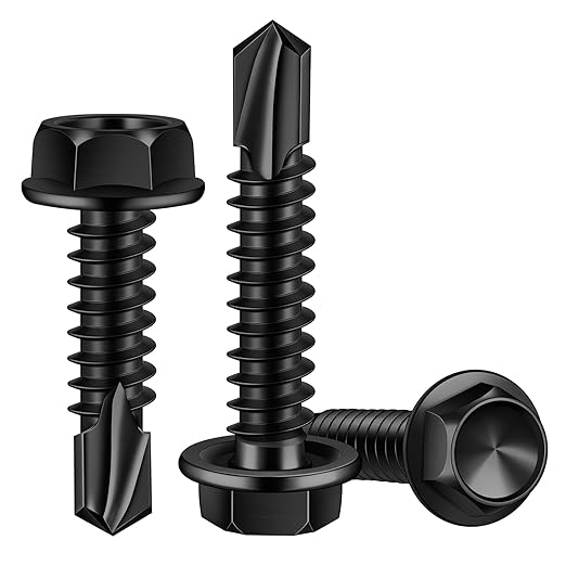 MewuDecor #10 x 3/4" (1/2" to 3" Available) Hex Washer Head Self Drilling Sheet Metal Screws with Drill Point, Stainless Steel 410, Black Oxide, 100 PCS