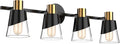 URSOLA Bathroom Light Fixtures, 4 Lights Bathroom Lighting Fixtures Over Mirror, 28.34 inch Black and Gold Design with Bevelled Edge and Clear Glass Shade Wall Lamp