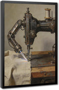 Framed Steampunk Mechanical Sewing Machine Wall Art - Retro Industrial Workshop Poster for Home Office Studio Decor 16x24in