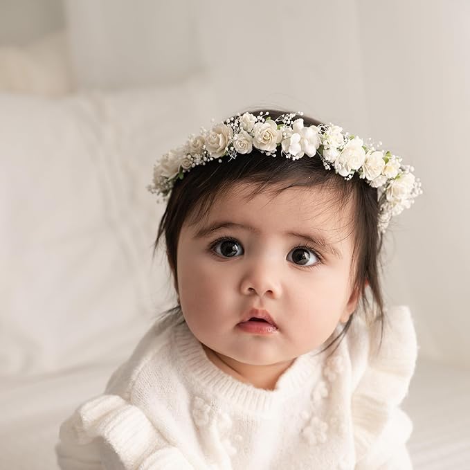 Flower Girl Crown with Baby's Breath Headpiece Floral Hair Wreath Rustic Wedding Hair Accessories Headband (Toddler)