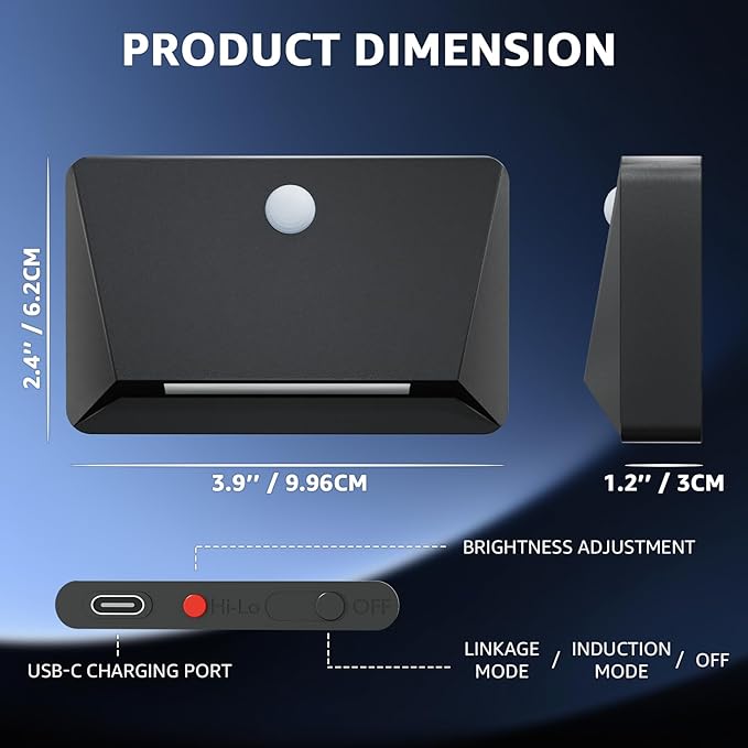uuffoo Rechargeable Motion Sensor Wall Light, Magnetic Linkage Multi-Sensor Stair Lights with 3 Brightness Levels, Wireless Battery Operated Indoor Wall Lamp for Closet Bedroom Hallway(Black)