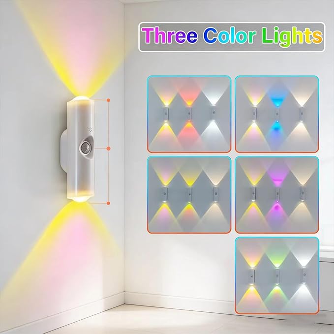 Smart Rechargeable LED Night Light, RGB Gradient Ambient Lighting is Dimmable, and The Magnetic/Stick-on Design for Bedroom, Stairs, Hallway, Entryway (6PC RGB 7-Color)