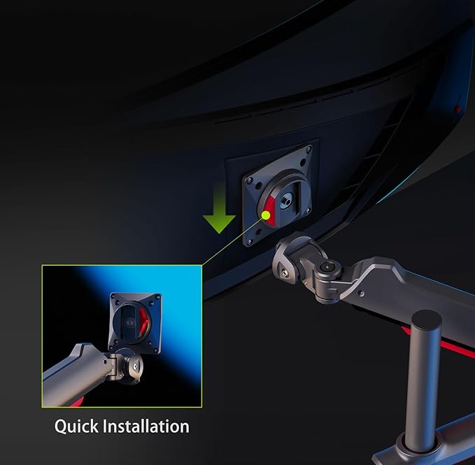 NB Extra Height Gaming Monitor Arm for 32 to 60 Inches Screen, Load up to 20 kg, VESA 75/100, RGB-Light, Heavy Duty, Multi Angle Adjustable, Premium Aluminum, Long Arm Extension Red