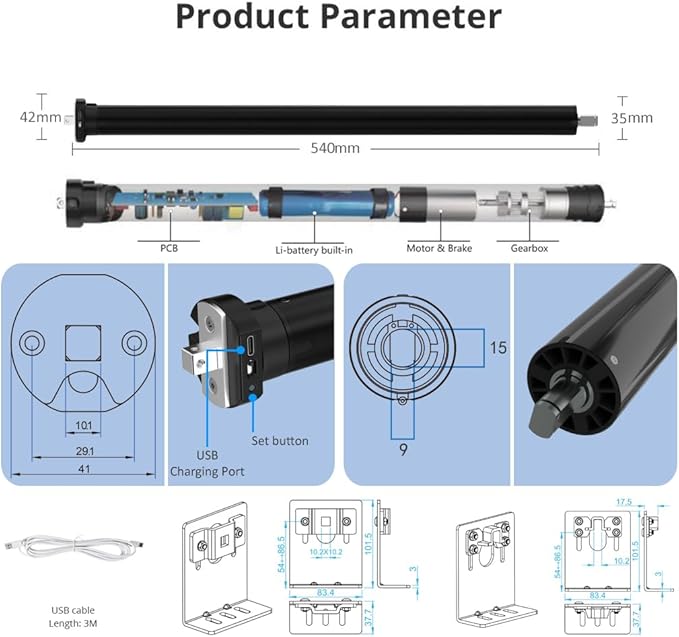 Smart ZigBee Roller Shade Motor Retrofit, Tuya App Control Electric Blind Motor, 5000mAh Rechargeable, Compatible with Alexa & Google Home, High Torque Kit (6.0 N.m for Φ50mm (2") Groove Tube)