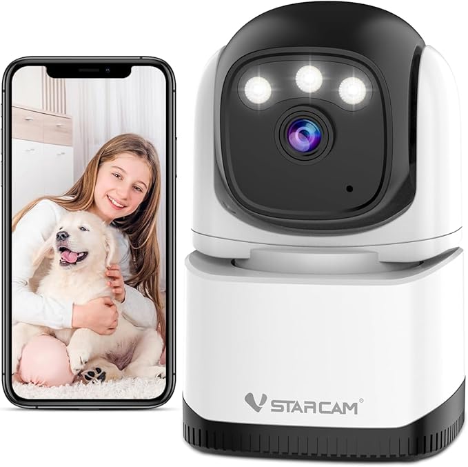 VSTARCAM Pan/Tilt Smart Security Camera, 2K QHD Dog Camera, 2.4GHz with Full Color Night Vision, Motion Detection for Baby and Pet Monitor, 2-Way Audio, Cloud & SD Card Storage(up to 256GB)