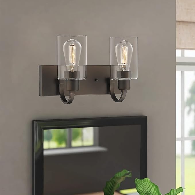 Emliviar Vanity Light for Bathroom - 2-Light Wall Sconce Lighting in Oil Rubbed Bronze Finish with Clear Glass, YCE237B-2W ORB