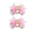 Birthday Hair Clips for Baby Girls - 2Pc Pink Sprinkle Bow Hair Clips for 5th Birthday Glitter Ice Cream Baby Bow Party Decorations for Girls Toddlers Hair Accessories (Pink-5 Years-Clips)