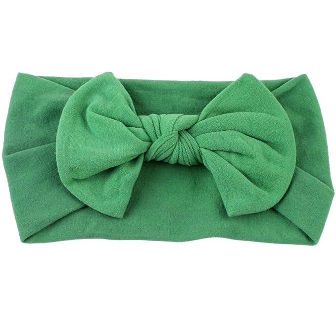 AKOAK 1 Pack Solid Color Skin-friendly Baby Headband Elastic Soft Nylon Headband Cute Baby Bow Headband (Green)