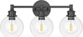 Bathroom Light Fixtures, 3-Light Matte Black Vanity Light Globe Glass Shades, Bathroom Lighting Fixtures Over Mirror, Wall Sconces for Master Bathroom, Guest Bathroom, Powder Room, 20-inch