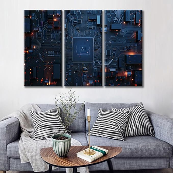 Canvas Wall Art CPU Concept Pictures Print on Canvas Motherboard Digital Chip Painting Modern Home Living Room Bedroom Decor Stretched and Framed Ready to Hang (36"Wx24"H)