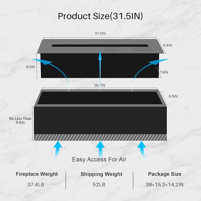 3D Water Vapor Fireplace Smart APP Electric Flame Decoration Steam Fireplace Humidifier for Office, Home, Hotel,Restaurant(Color,31.5")
