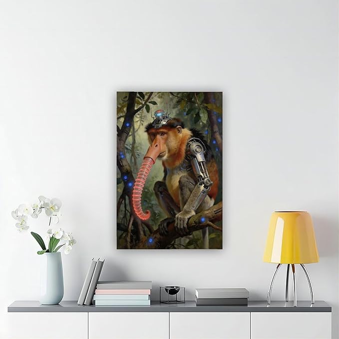 Framed Steampunk Mechanical Proboscis Monkey Wall Art - Jungle Neon Retro Poster for Apartment Leisure Area Decor 08x12inch(20x30cm)