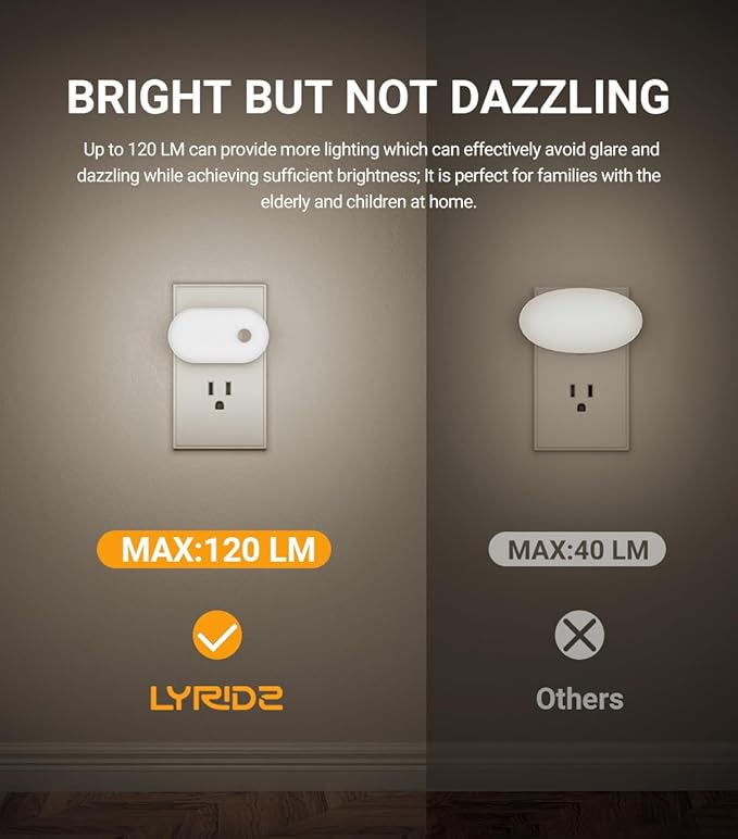Lyridz Plug in Night Light with Motion Sensor, Smart Cool White LED Nightlights with 1-120LM Stepless Adjustable Brightness for Bathroom, Bedroom, Kitchen, Stairs, Hallway, 6 Pack