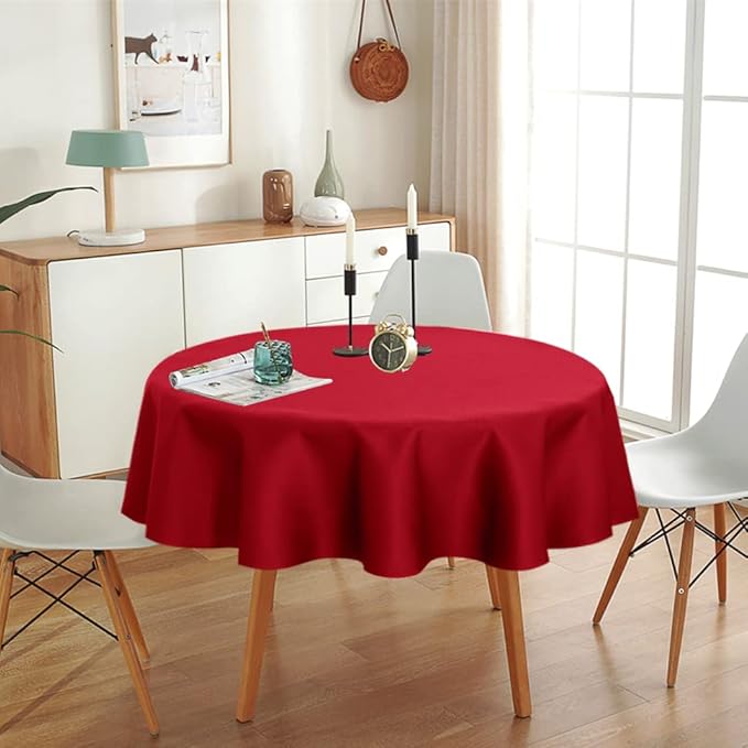sancua 2 Pack Round Tablecloth 60 Inch Red, Stain and Wrinkle Resistant Table Cloth - Washable Polyester Table Cover for Dining Tables, Buffet Parties and Camping