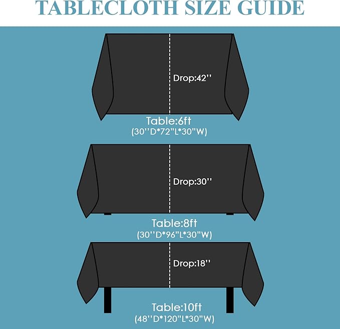 VidaFete Table Cloth 10 Pack 90 * 156inch Rectangle Tablecloth Polyester, Stain Wrinkle Resistant Polyester Dining Table Cover for Kitchen Dinning Party Wedding Rectangular Tabletop Decoration(Black)