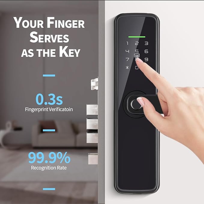 Sophies Fingerprint Door Lock Smart Deadbolt Keyless Entry Electronic Digital Keypad with Biometric Fingerprint, Tuya App Remote Control WiFi Locks for Front Door