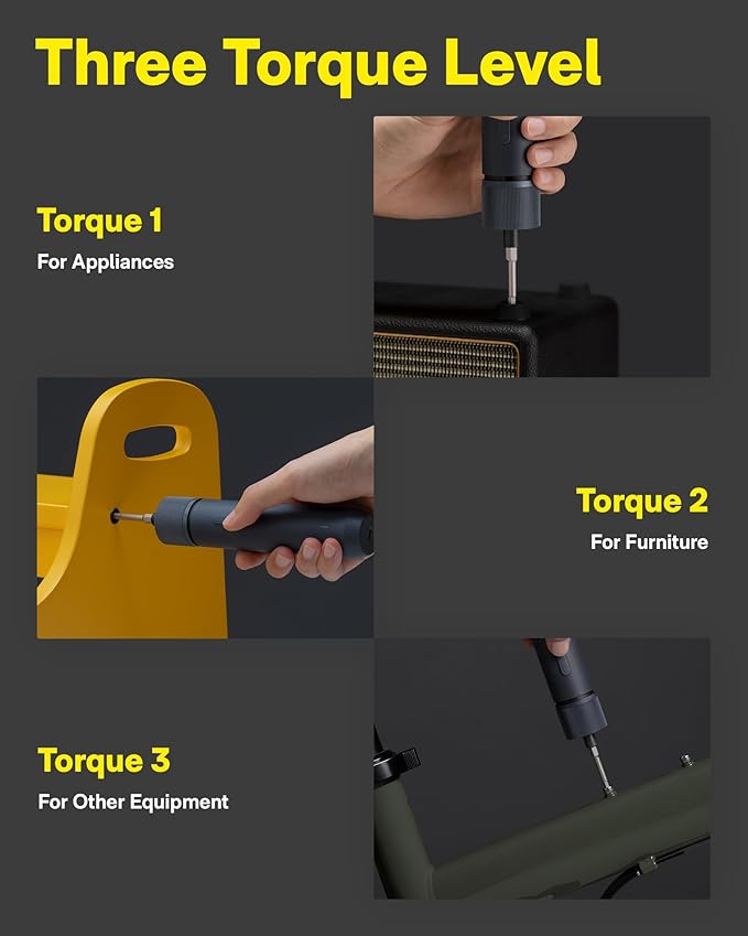 HOTO Electric Screwdriver Kit, Upgraded 1/4'' Hex 25 Bits, Magnetic Lid, Rechargeable Cordless Screwdriver, 3 Torque Settings, 1500mAh Battery, LED Light, Ideal for Assembling Furniture, Home Repair