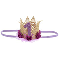 1st Birthday Tiara Headband for Baby Girl - Glitter Number Tiara, Flower Headband, Toddler Infant Kids Purple Hat