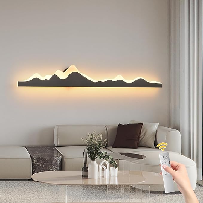 Qcyuui Wall Sconce with Remote Control 47.2inch Dimmable LED Wall Lights Black Led Wall Sconce Indoor Mountain Shape Wall Lamps for Living Room Bedroom Hallway,24W
