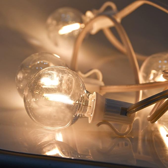 Outdoor LED String Lights 50ft - G40 Edison Bulbs with Clear Plastic Globes, Dimmable Waterproof Commercial Grade Fairy Lights for Wedding/Backyard/Cafe, Indoor Outdoor Party Decoration (Warm White)