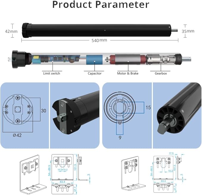 Matter Over WiFi Smart Roller Shade Motor, Retrofit Electric Blind Motor, 110V Wired Tubular Motor, Compatible with Alexa/HomeKit/Google/SmartThings, High Torque (6.0 N.m for Φ50mm (2") Round Tube)