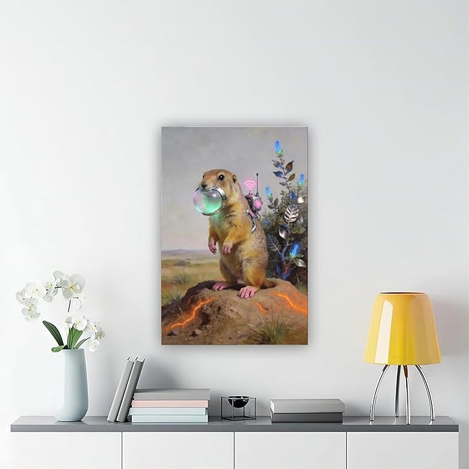 Framed Steampunk Mechanical Prairie Dog Wall Art - Retro-Futuristic Wilderness Poster for Living Room Game Room Decor 16x24inch(40x60cm)