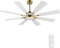 ELEHINSER 60 Inch Ceiling Fan with Lights and Remote Control, 8 Plywood Blades, 6-Speed Noiseless Reversible DC Motor, 3CCT, Windmill Ceiling fan for Kitchen Bedroom Living Room, Brass and White