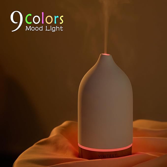 VIVITEST 200ML Ceramic Essential Oil Diffuser,Stone Essential Oil Diffuser,Ultrasonic Aromatherapy Diffusers for Home