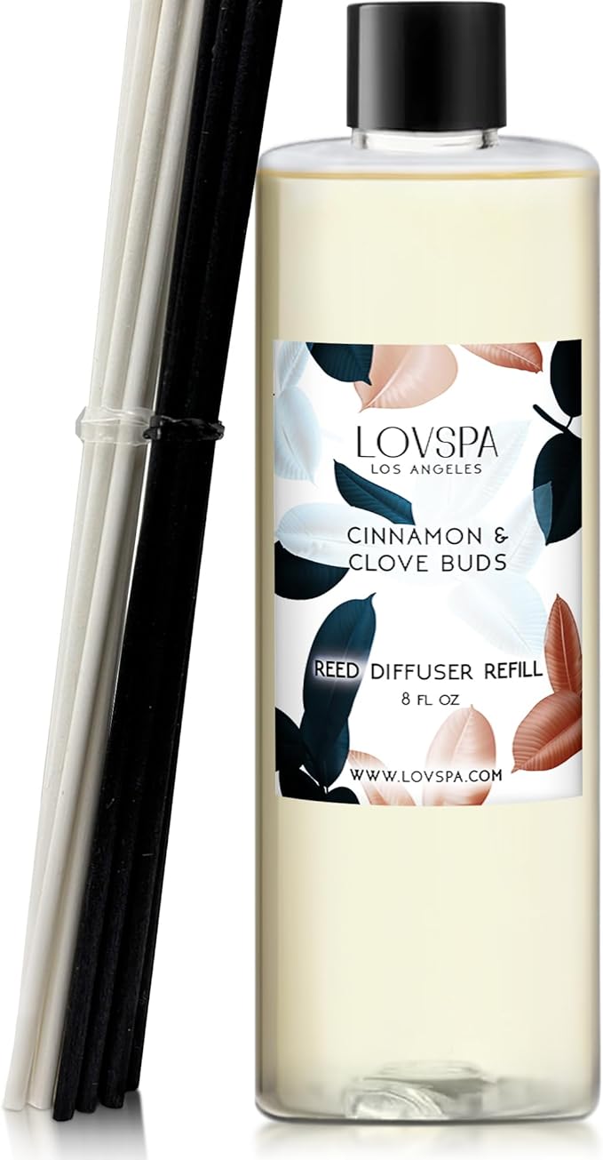LOVSPA Cinnamon & Clove Buds Diffuser Oil - Fall Essential Oils for Diffuser Refill & Air Freshener Room Spray - Long-Lasting & Natural Home Fragrance, Scented Oil for Diffusers, USA Made, 8 oz